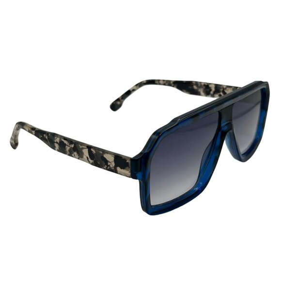 7005 | Blue Two Tone Retro Flat Top Sunglasses - Picture 2 of 5